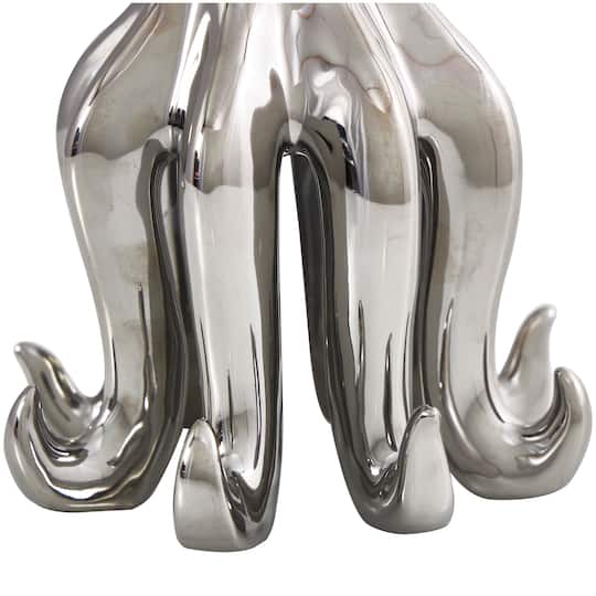 8" Silver Ceramic Octopus Sculpture